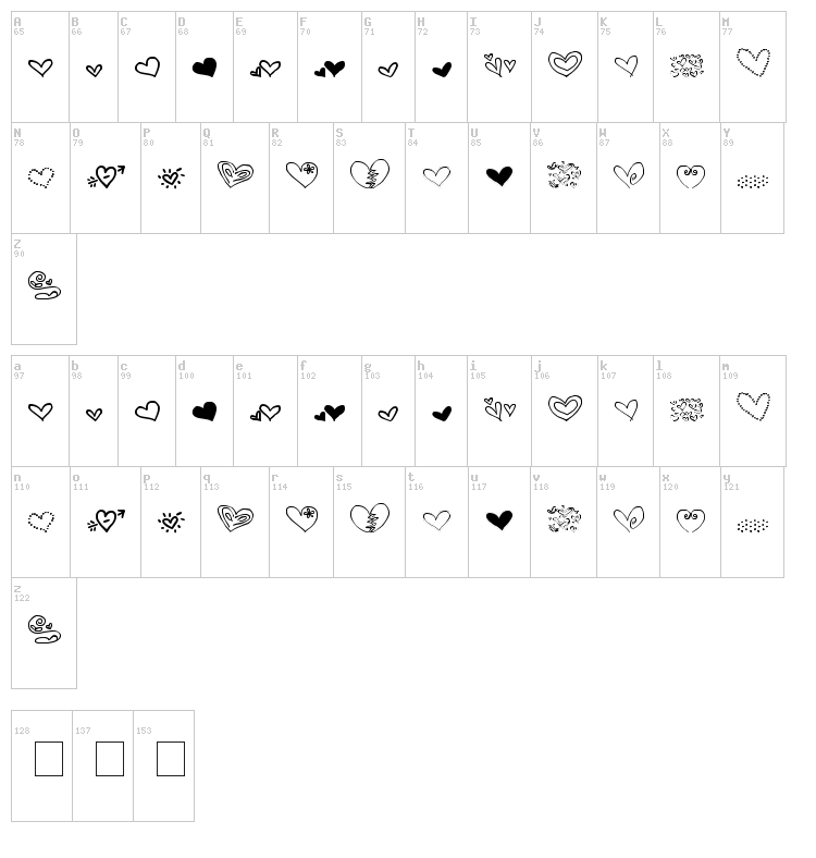 MTF Heart Doodle font map